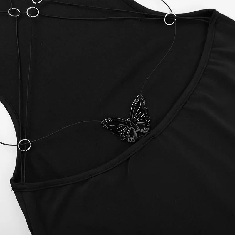 Black Backless Butterfly Detail Maxi Dress