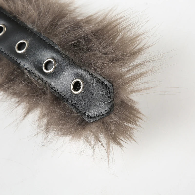 Fur Patchwork Belts Hole Adjustable Accessories Retro Rock Leather Belts