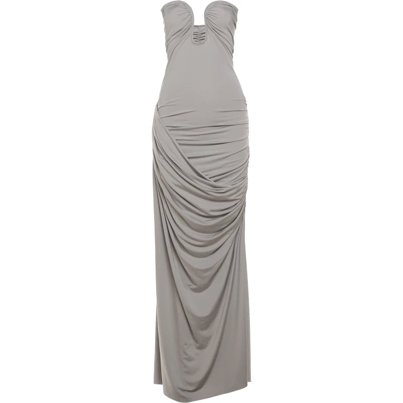Gray Strapless Bodycon Maxi Dress
