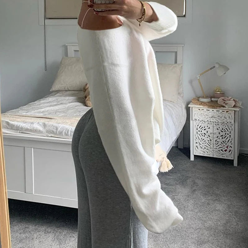 Skew Collar Knit Pullovers Loose Sweaters All-match 's