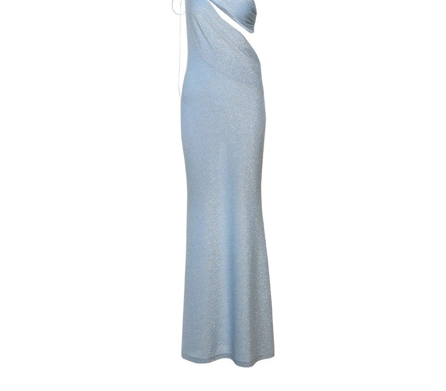 Irregular Hollow Dress Bright Silk Backless Sleeveless
