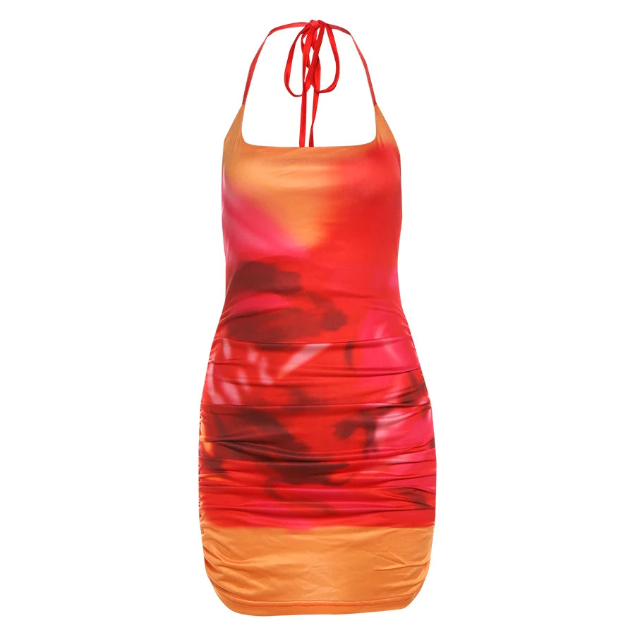 Spaghetti Strap Dress Backless Peach Hip Lace Up Bodycon Gradient
