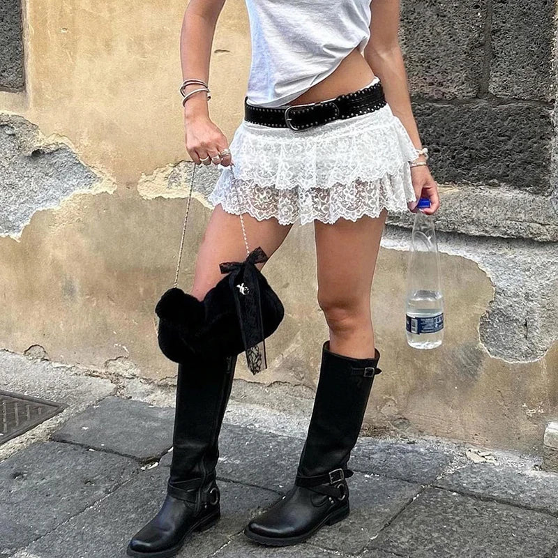 Lace Mini Skirts Low Waisted Bottoms