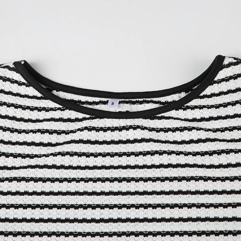 Crewneck Striped Mini Dress Flare Sleeves Comfy Pullovers