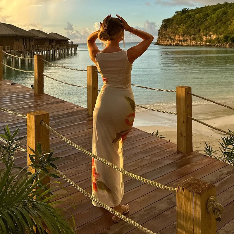 Apricot See Through Maxi Dress