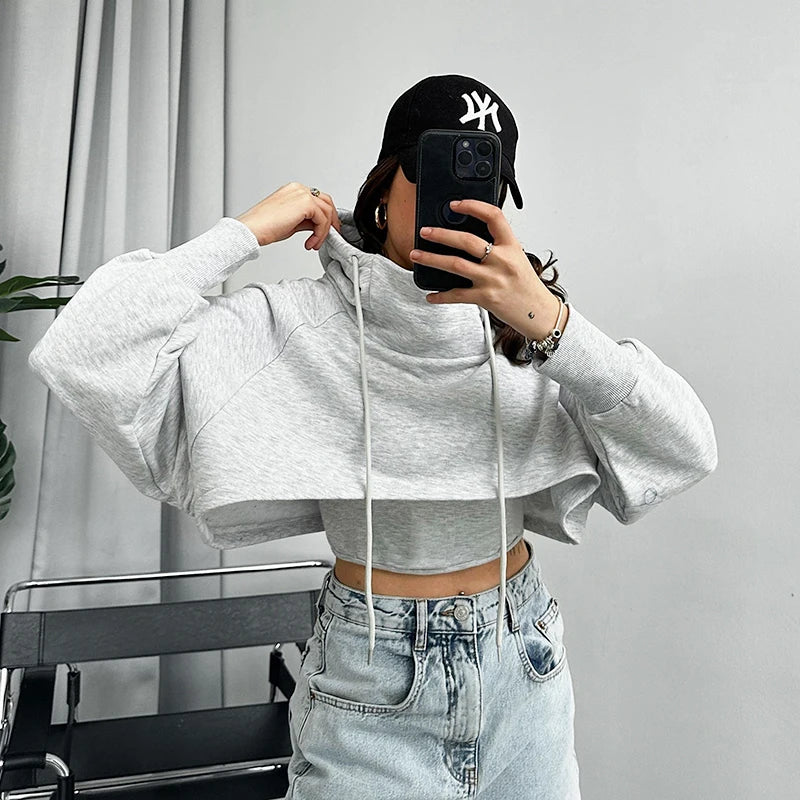 Thicken Drawtring Drawtring Hood Sweathirt Tank Top Long Sleeve Two Piece Set