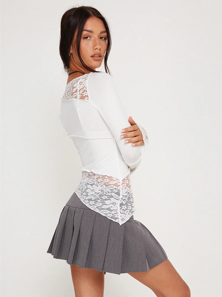 Lace Asymmetrical Sheer Top