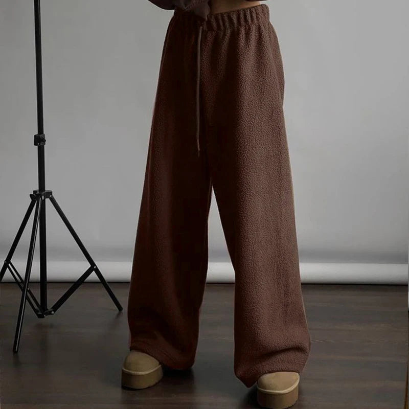 's Thermal Lined Pants Comfy Trousers Fall Drawstring Bottoms Daily