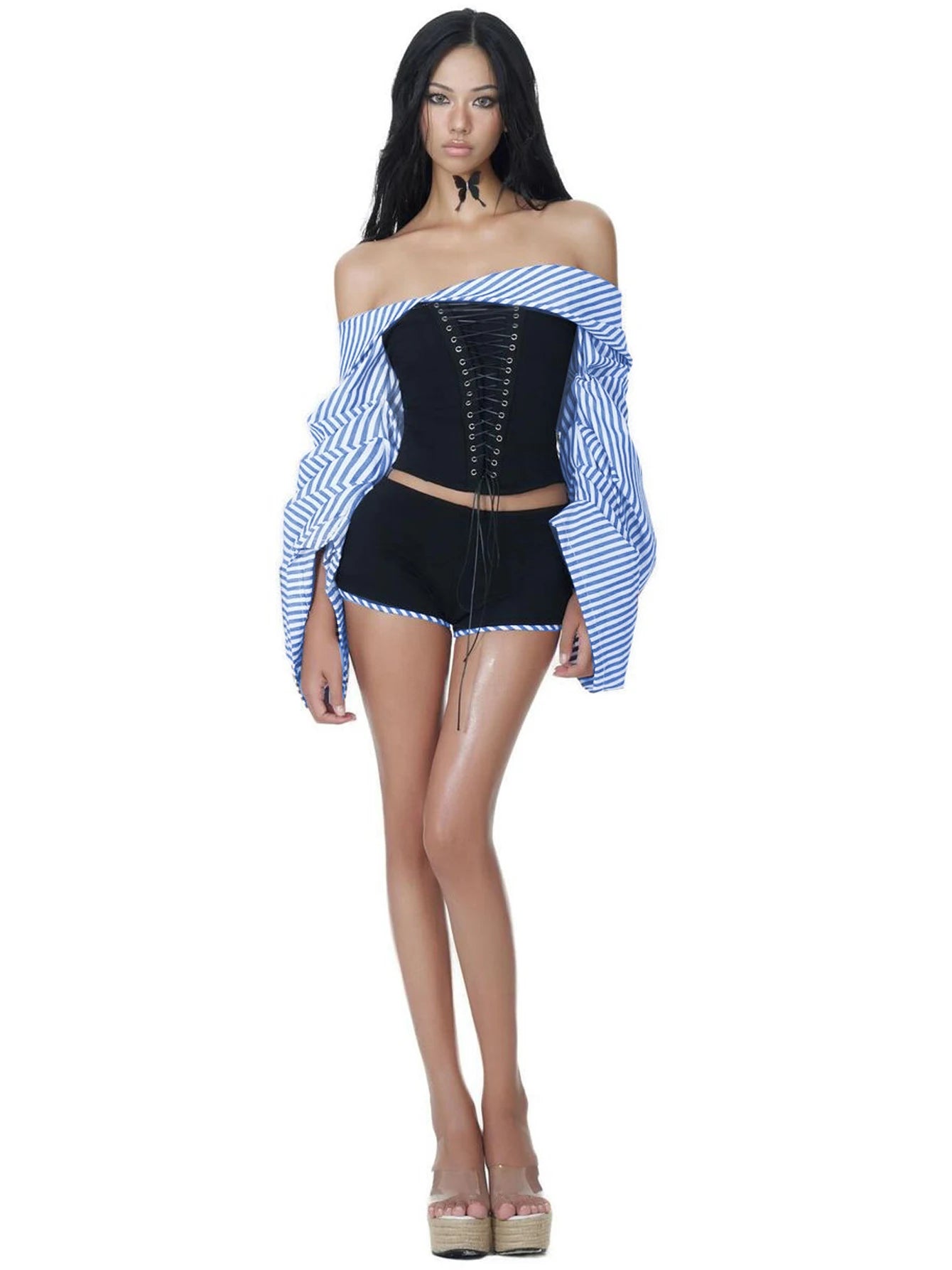 Lace Up Corset Shorts Two Piece Set