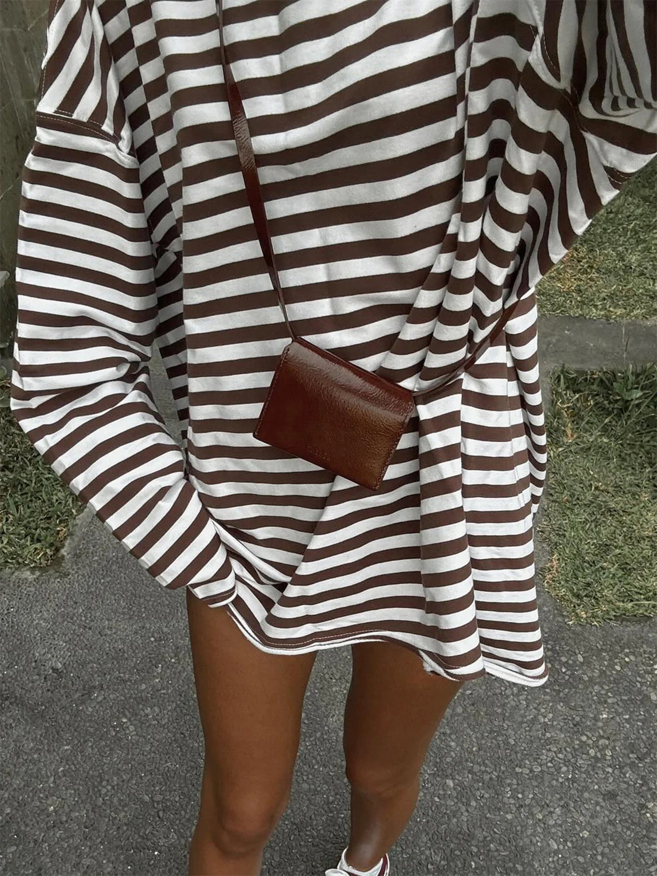 Overiz Strip Seweathirt Crewneck Looe Long Sleeve Top