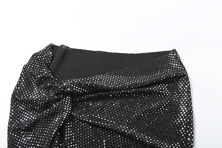 Sequins 2 Piece Set Halter 3D Flowers Camisole Knot Skirts Matching