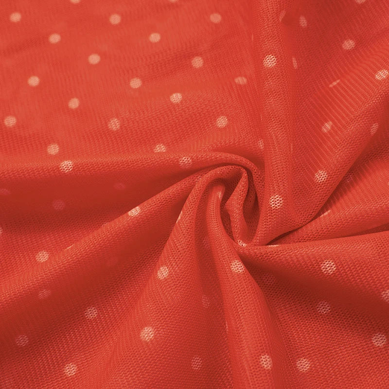 'S Spring And Polka Dot Mesh See-Through Halter Bow V-Neck Rolled Edge Hip Dress