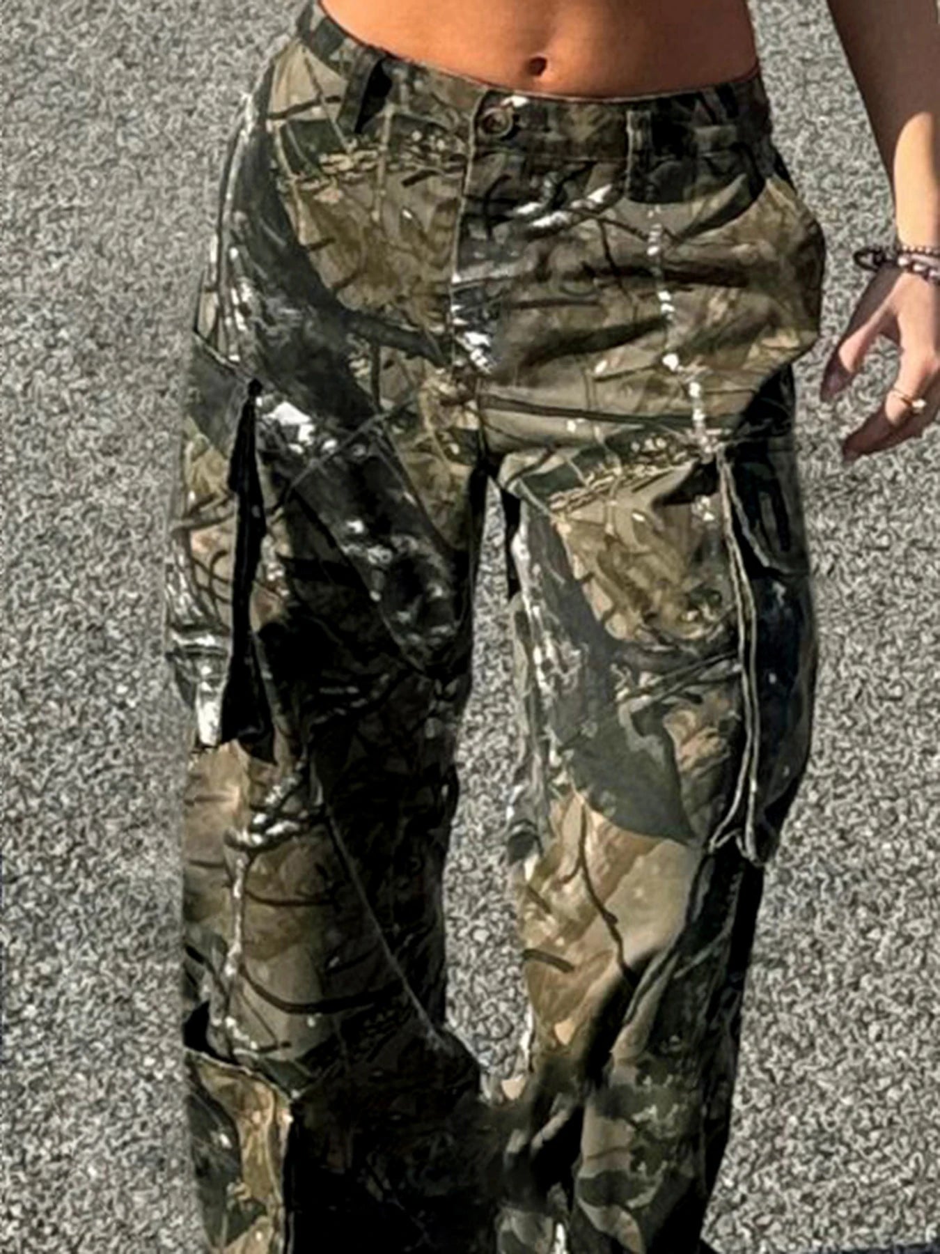 Baggy Cargo Pants Pockets Print Bottoms Straight Pants