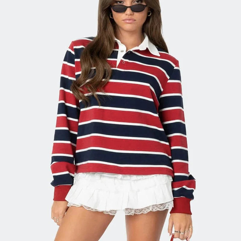 Strip Polo Shirt Long Sleeve Sport Pullover Bae Shirt
