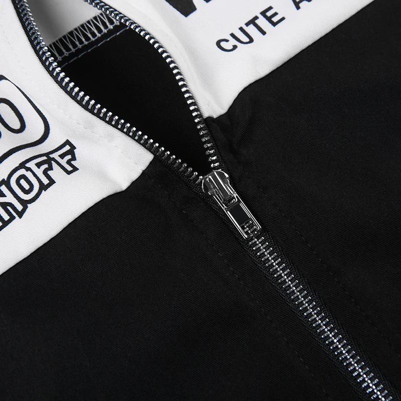 Moto Biker Crop Jackets Zip Up Patchwork Coats