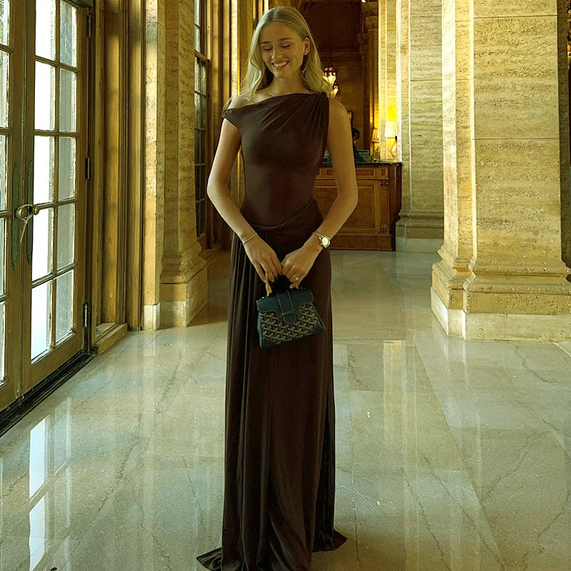 Slant Straple Twited Wait Irregular Pleated Dress