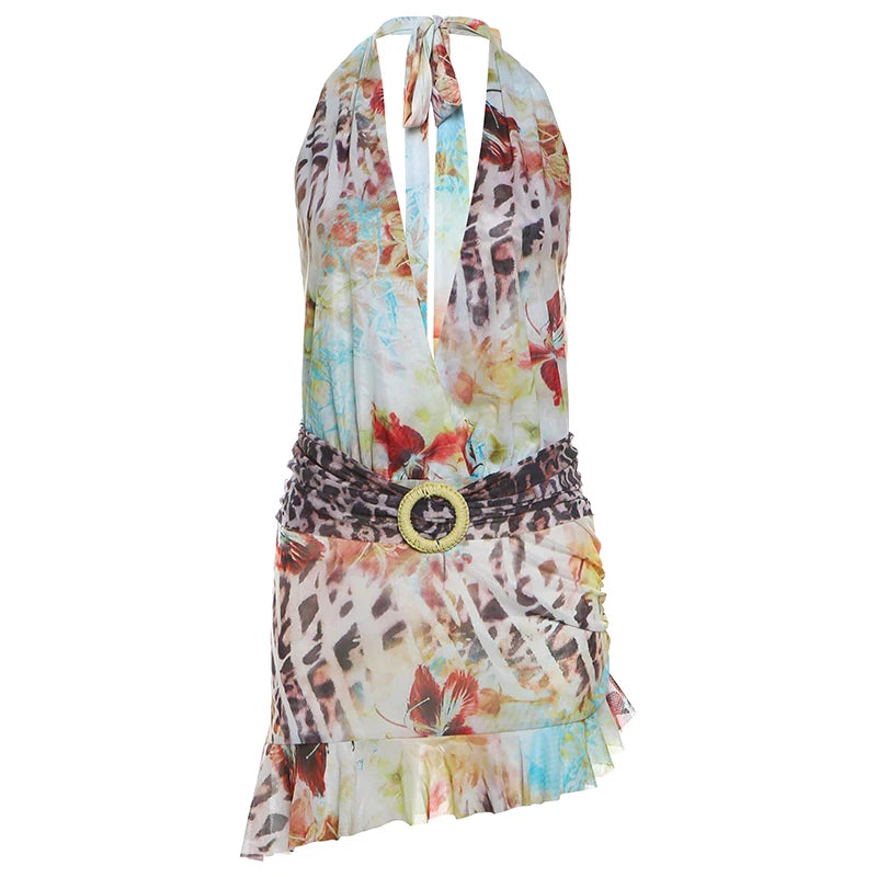 Leopard Backless Deep V-Neck Bodycon Mini Dress