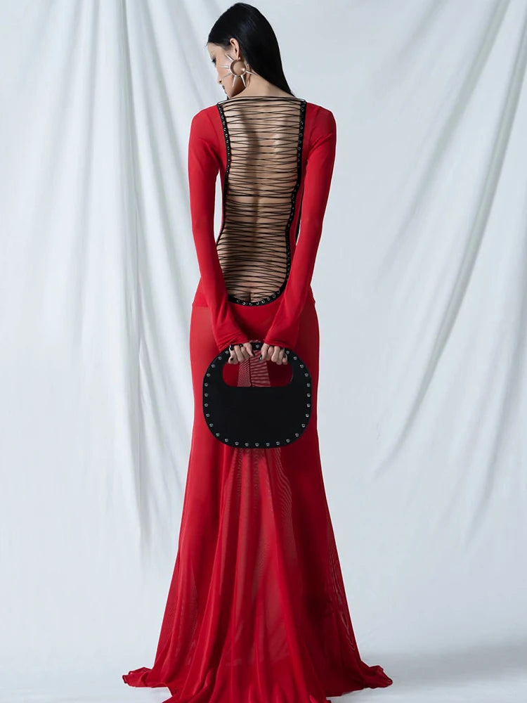 See Through Maxi Backless Back Straps Dress