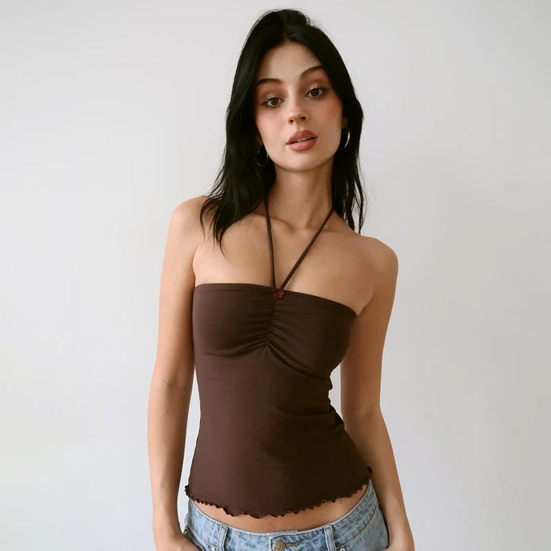 Bow Sweet Tank Top Straple Top Halter Skinny Backless Crop Top