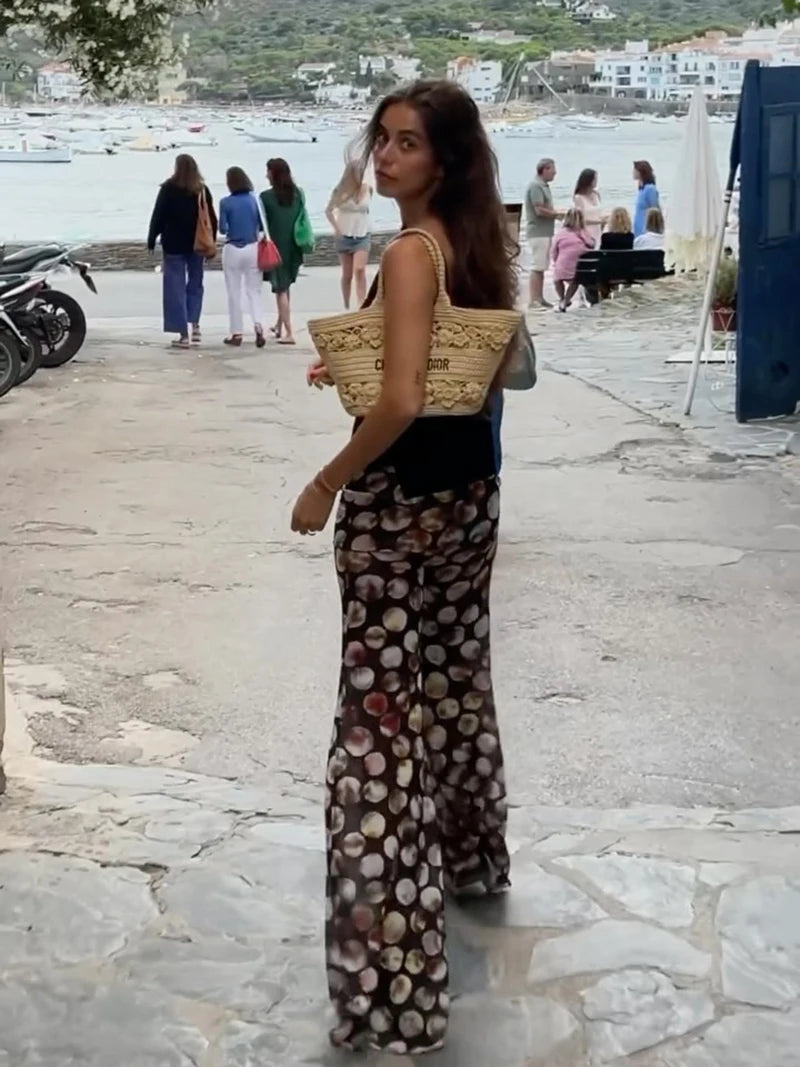 High Waist Mesh Wide Leg Pants