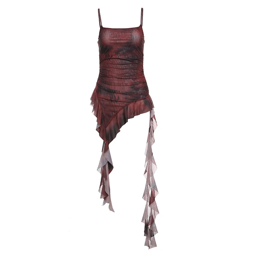 Gradient Ruffles Mini Sling Dress