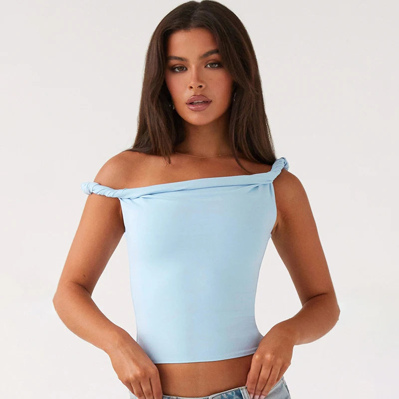 Sleevele Slah Collar crop Top Ruch Off Shoulder Slim Fit Twit Pullover