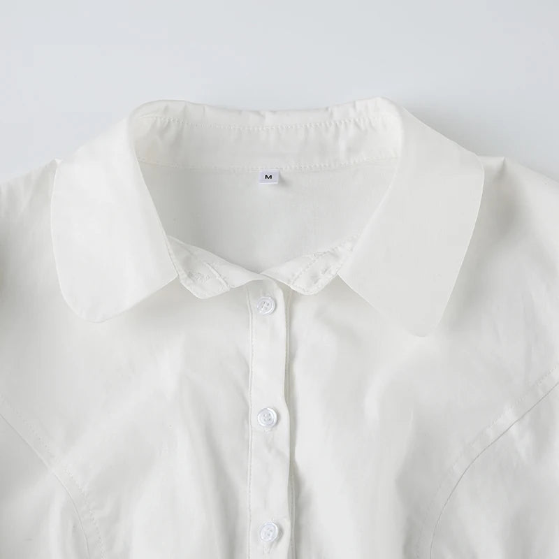 Tee Shirts Turn-down Collar Button Up Corset Blouses Short Sleeves Top