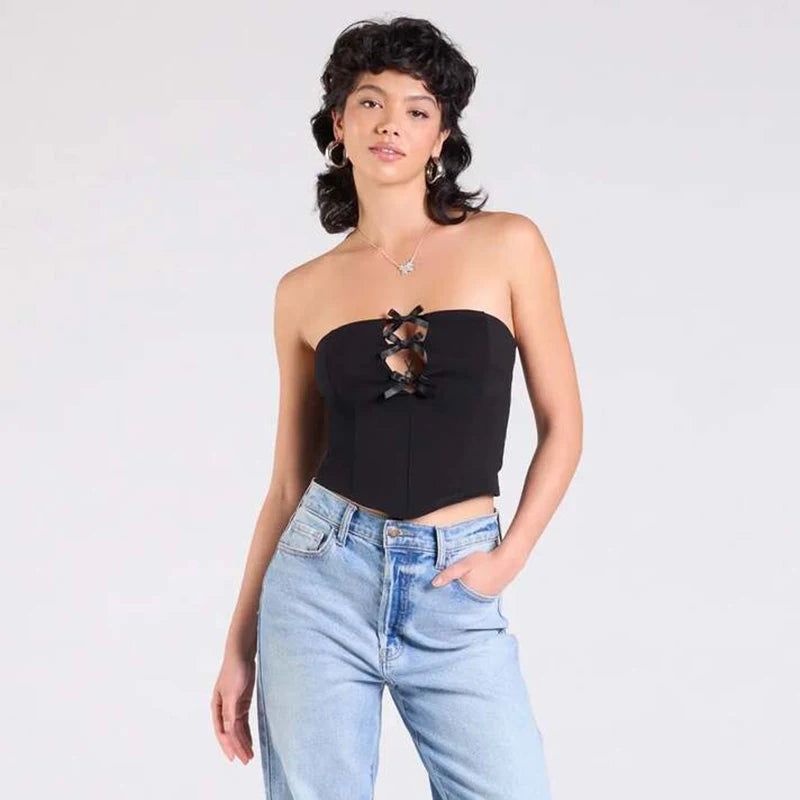 Spring And 'S Color Bow Hollow Out Tank Top And tie