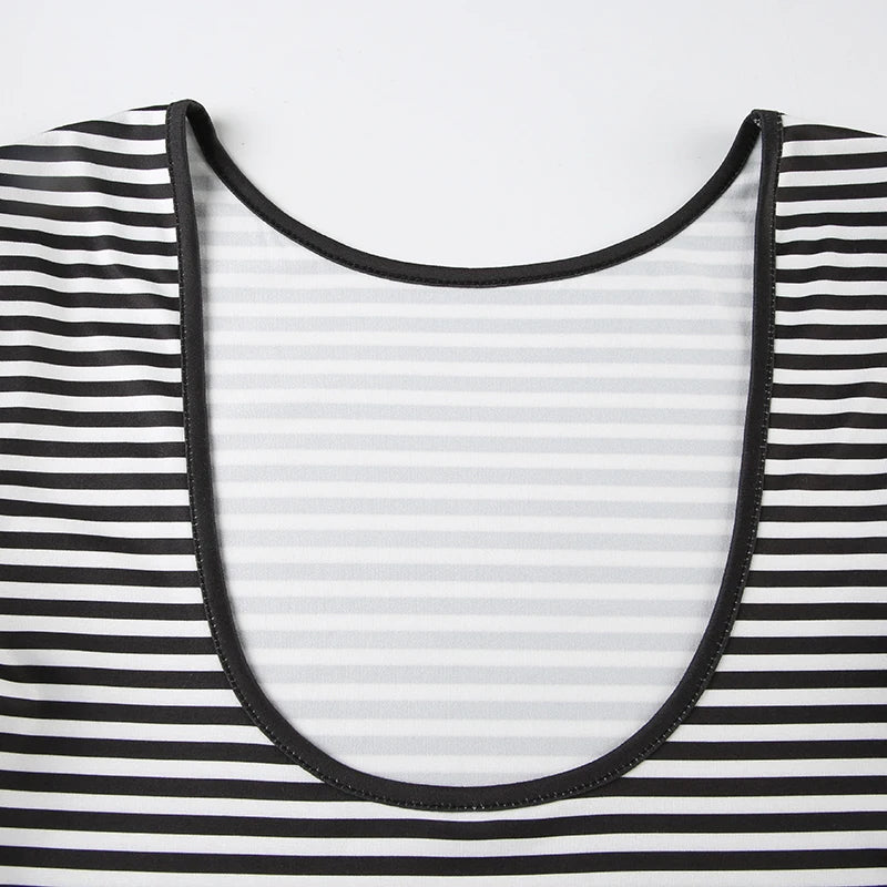 Backless Striped Print Slim Tee Shirts Long Sleeves Tees
