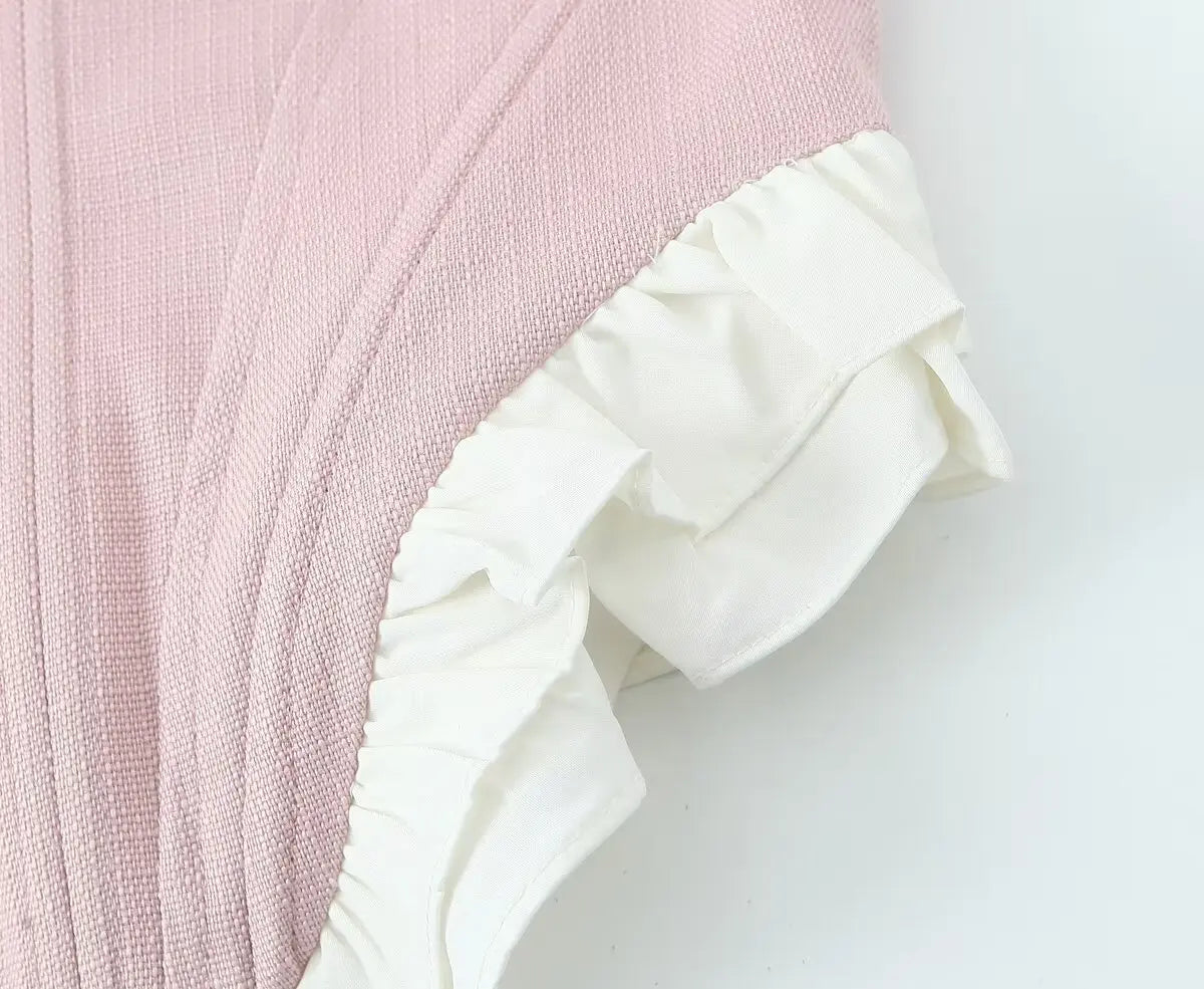 Sweet Patchwork Fish Bone Slim Fit Strapless Top Crop Top