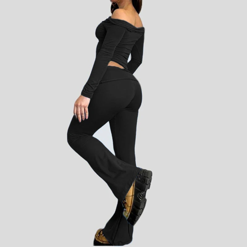 Slash Neck Top and Pants Sets 's Two Pieces Of Slim