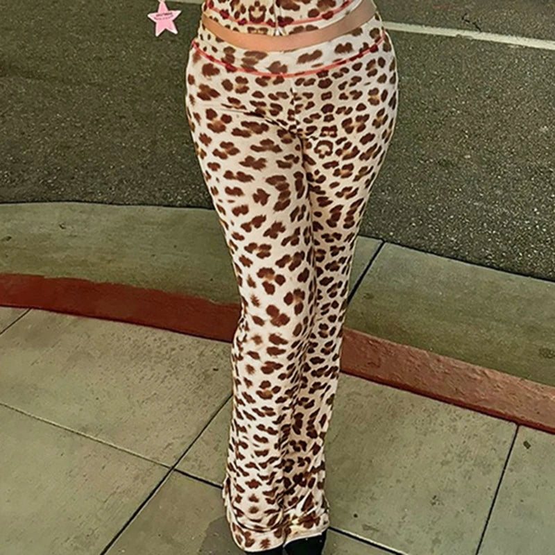Leopard Print Flare Pants Letter Bottoms Fairycore Pants