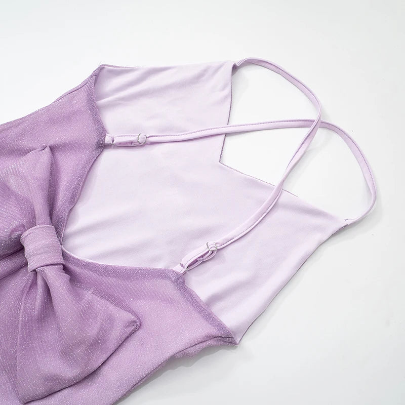 'S Spring And Camisole Backless Bow Three-Dimensional Decorative Ruffled Rim Package Hip Dress