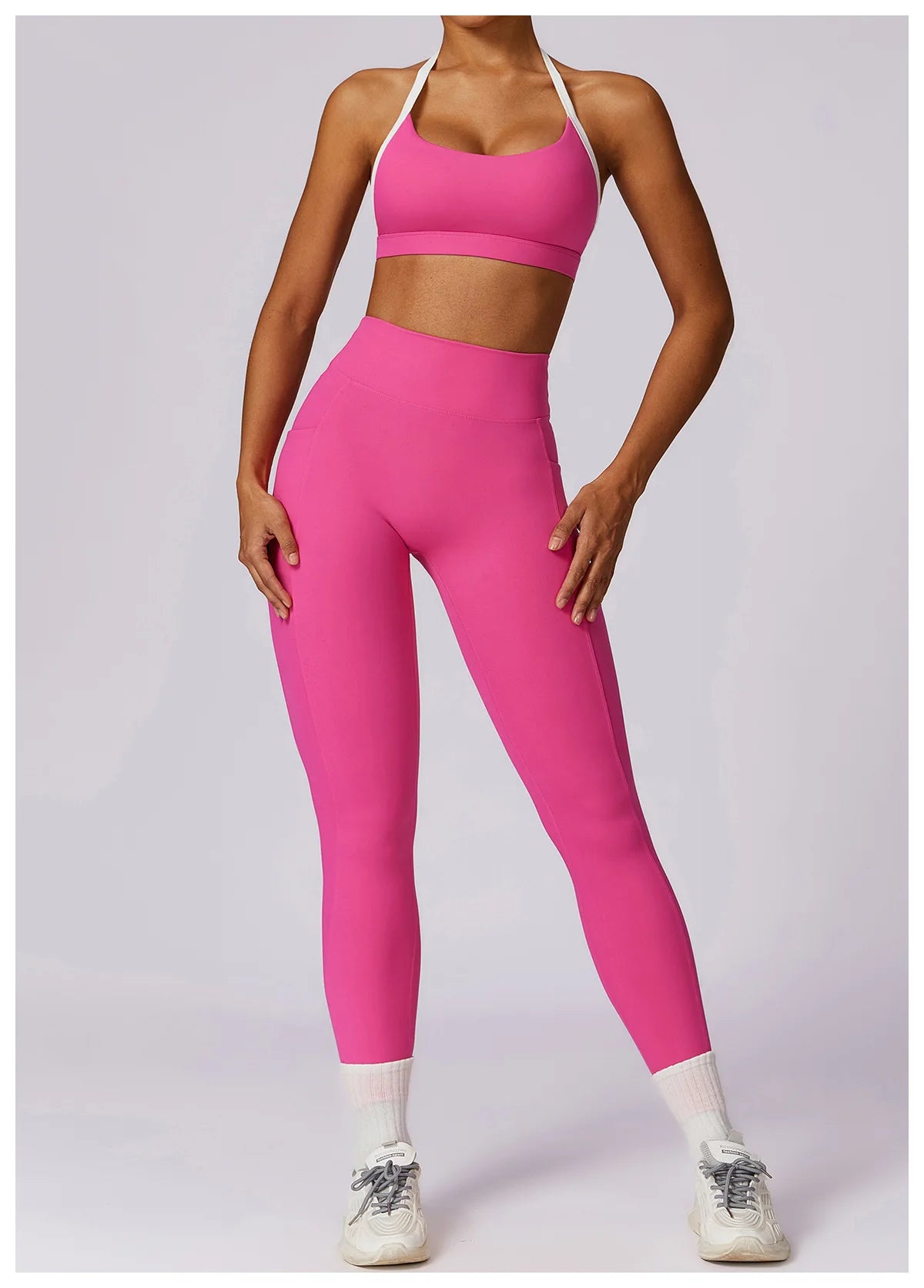 2 Pieces Tracksuit Yoga Set Workout Sports Gym Fitness Long Sleeve Crop Top High Waist Leggings Sports Suits