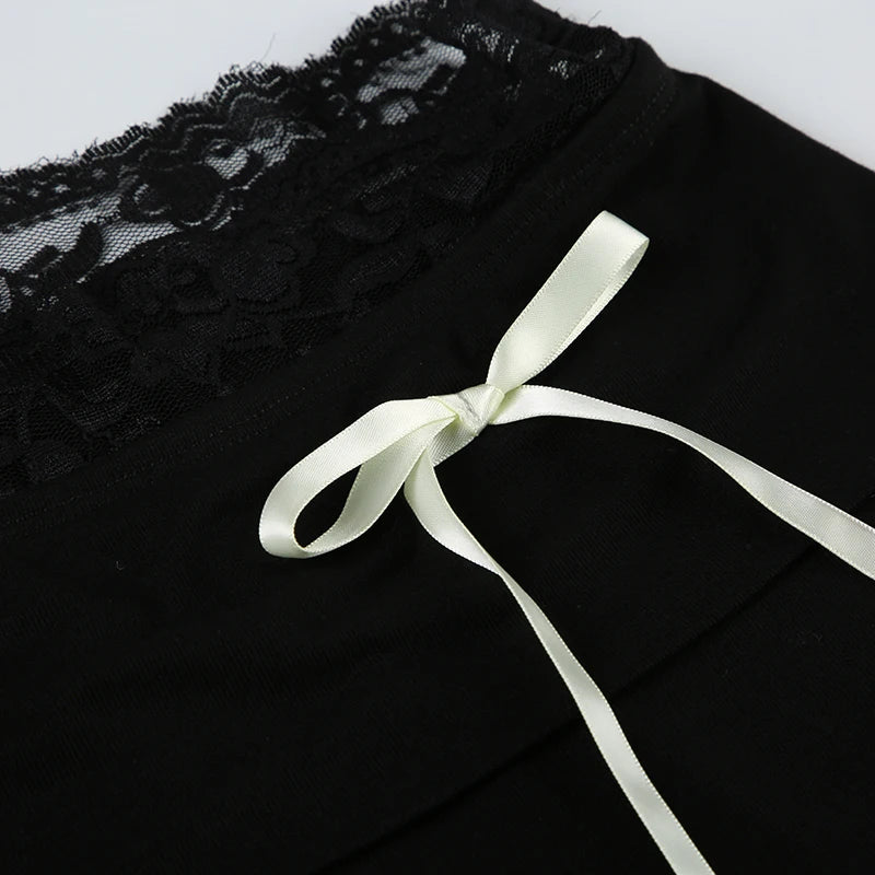 Lace Patchwork Bow Straight Pants Trousers Joggers Bottoms