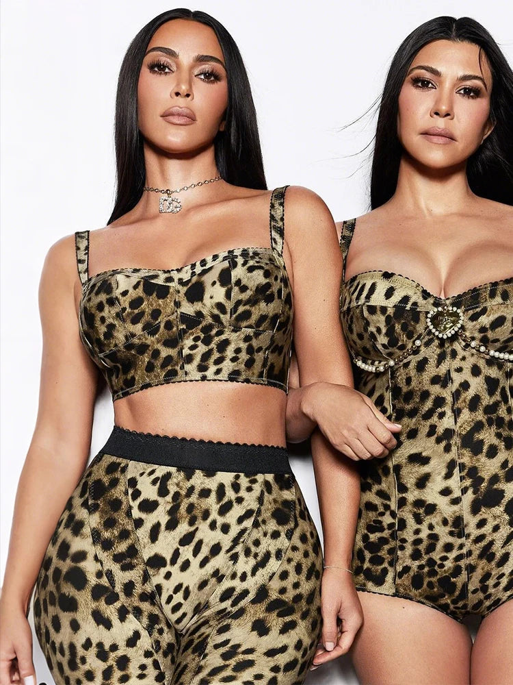 Sporty Leopard Print Tracksuit Two Piece Set Tank Top Belt Shorts Matching Street Fit Activity