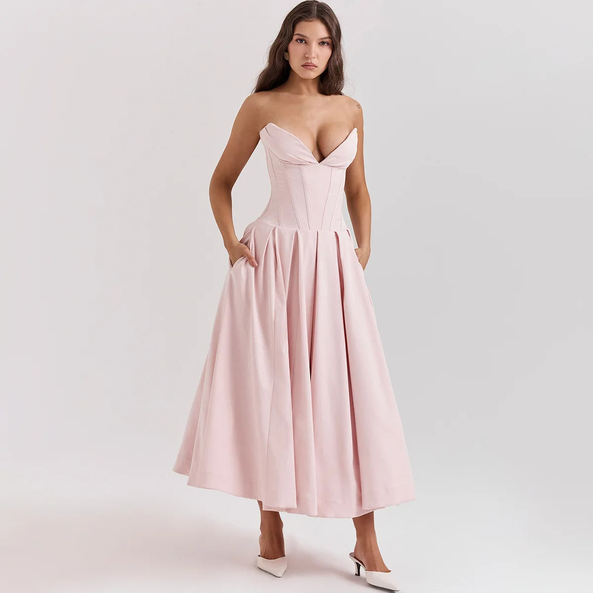 Strapless mal Occasion Dress Midi Dresses Red Wedding Guess Dress