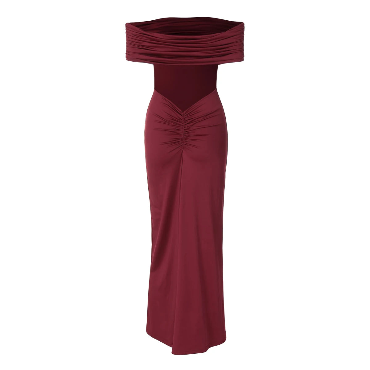 Slash Neck Sleeveless Backless Ruched Bodycon Maxi Dress