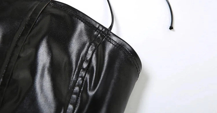 Black Faux Leather Hollow Two Piece Set