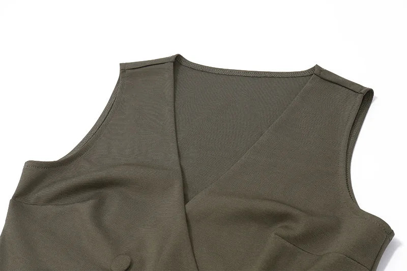 Deep V-Neck Academy Style Skirt Suit