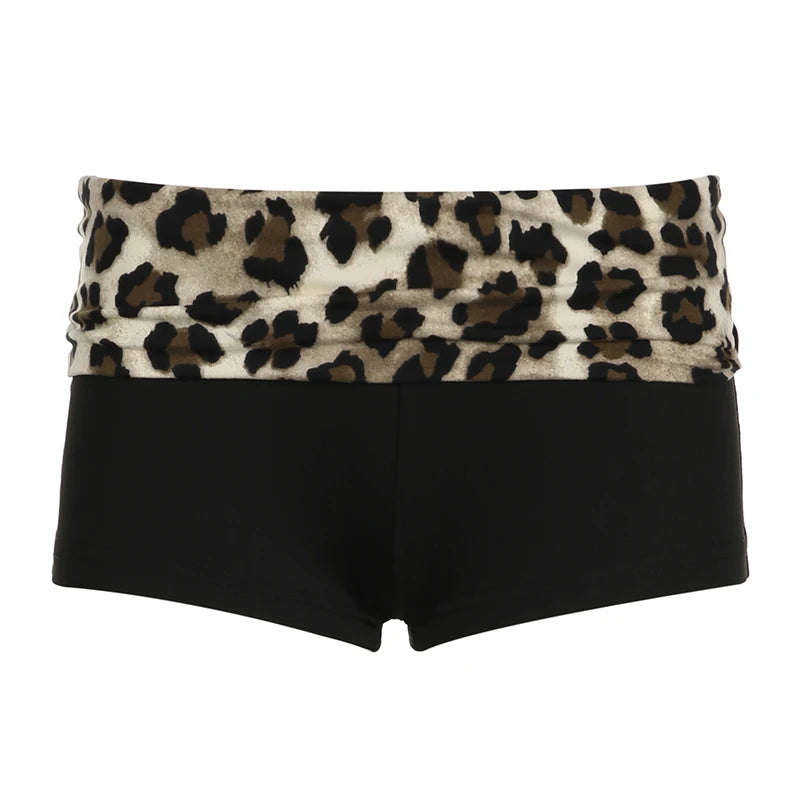 Leopard Shorts Patchwork Short Pants Elastic Waist Bottoms