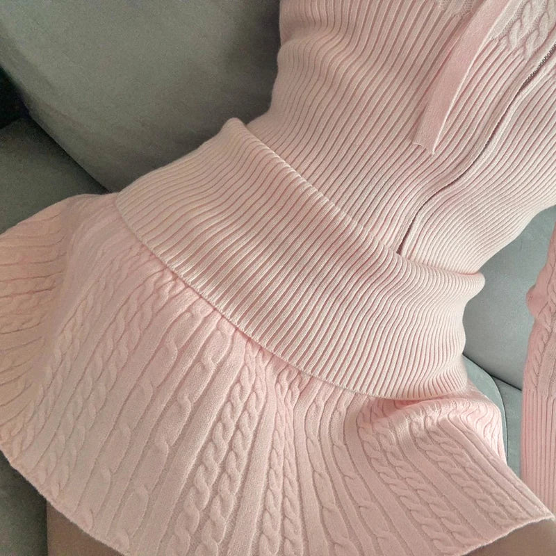 Pleated Preppy Skirt Low Waisted Slim Pink Bottoms