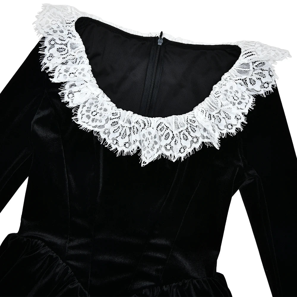 Patchwork Square Collar Lace Dress Black Flare Sleeve French Dress Slim