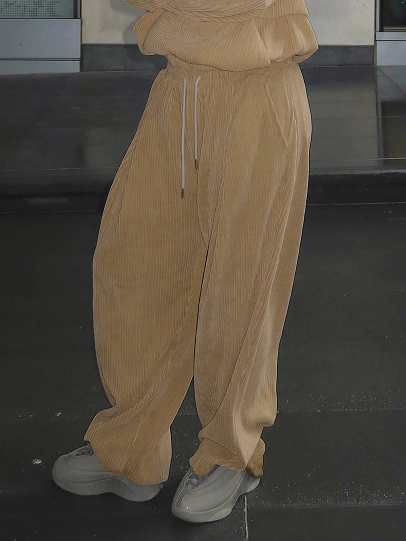 Baggy Corduroy Pants Drawstring Wide Leg Trousers Retro Bottoms