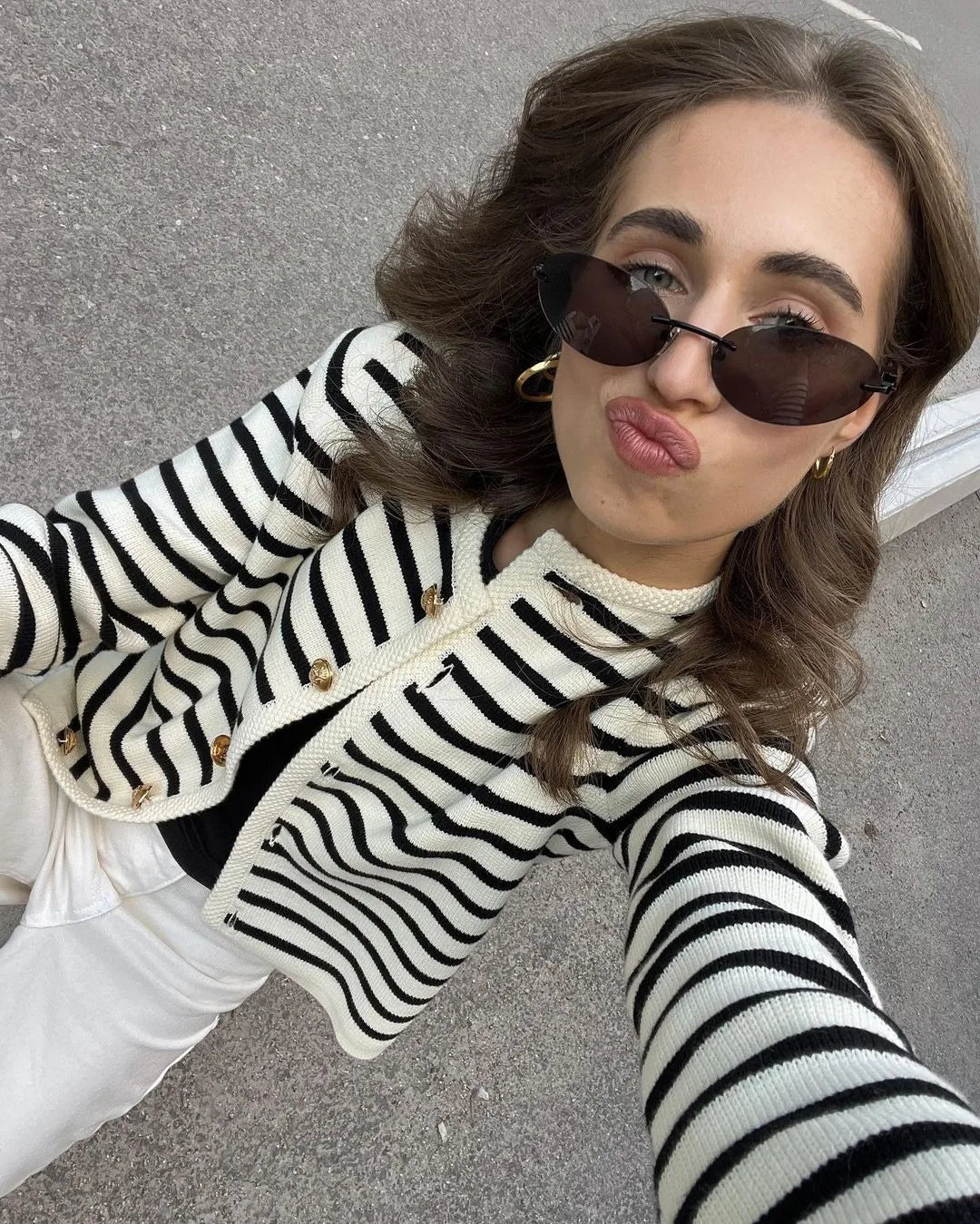 Striped Knit 2 Piece-Set Shorts Zebra ed Cardigan And High Waist Patchwork Shorts Sets Knit
