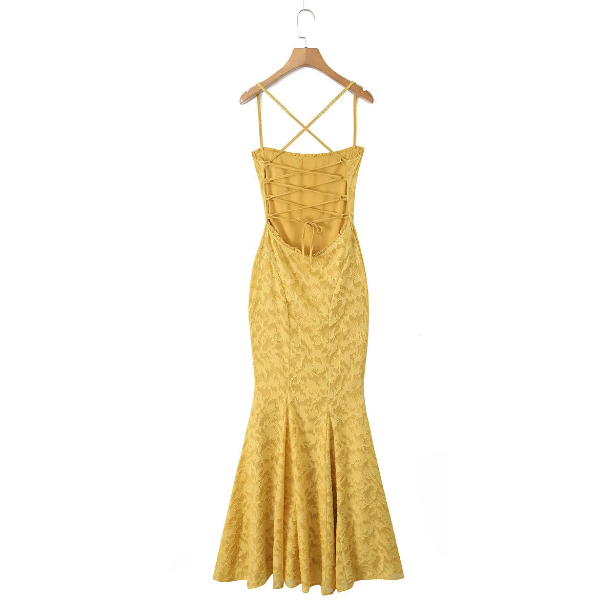 Square Neck Backless Suspender Dress with Hip Wrap Slim Fit Fish Tail Long Retro Evening Dresses