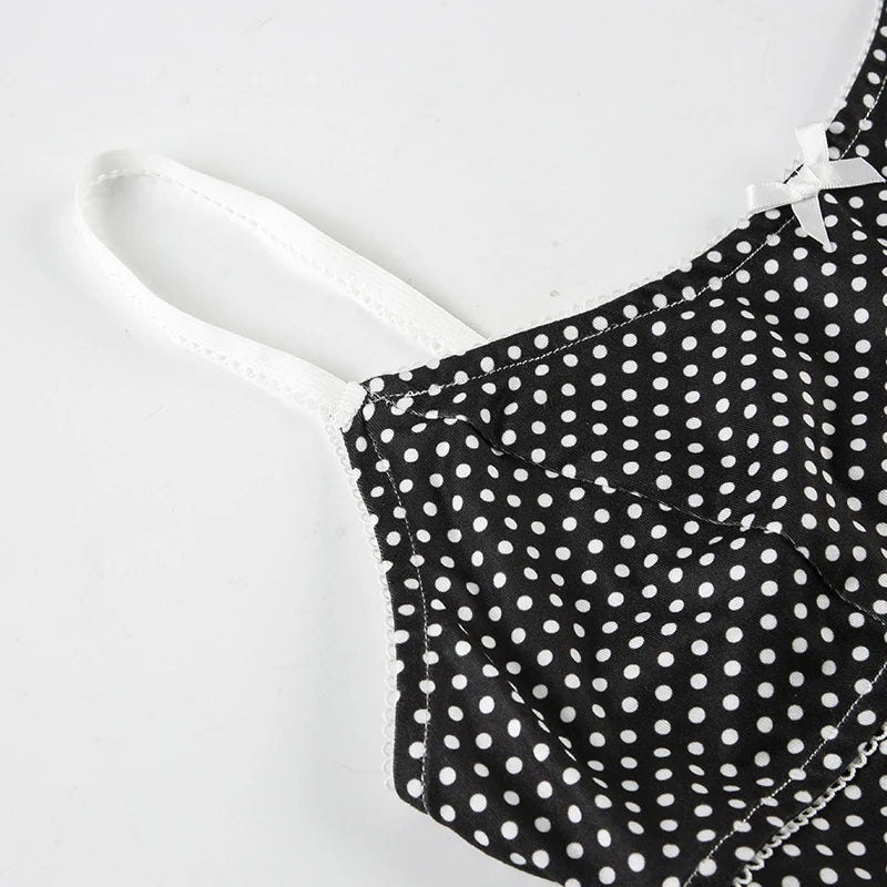 Polka Dot Print Bow Tie Camisole Low Rise Shorts Two-Piece Set Causal Basic Sets