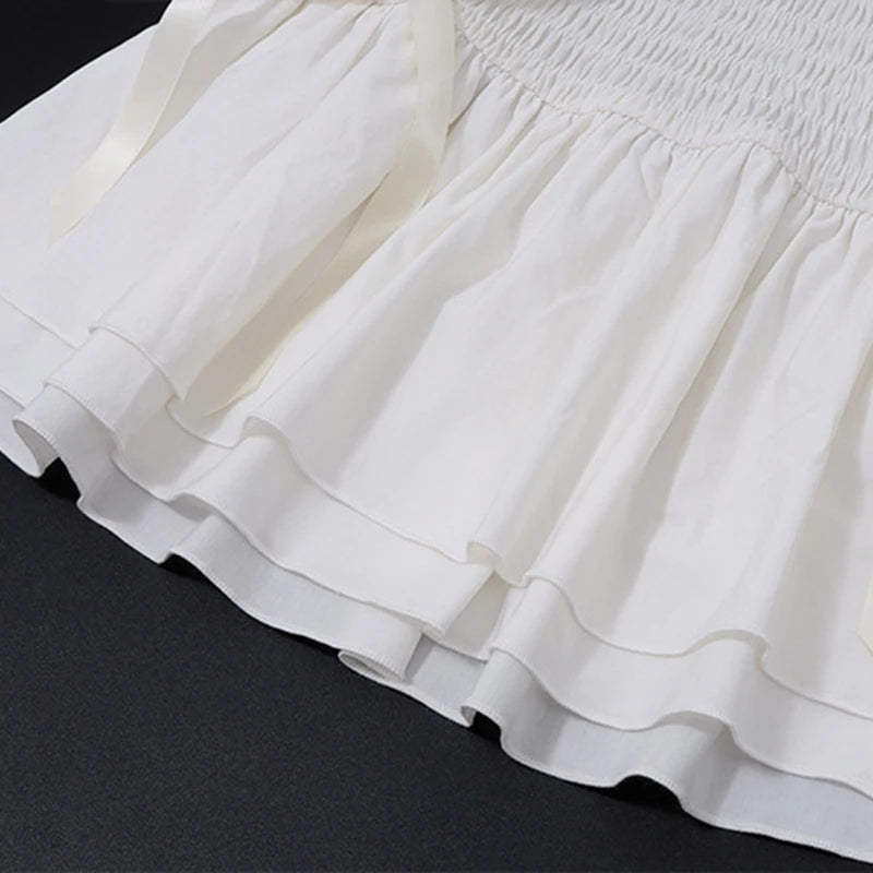 Fairycore Set 00s Bow Trim Off Shoulder Crop Tops T-shirt Ruffled Layered Mini Skirt