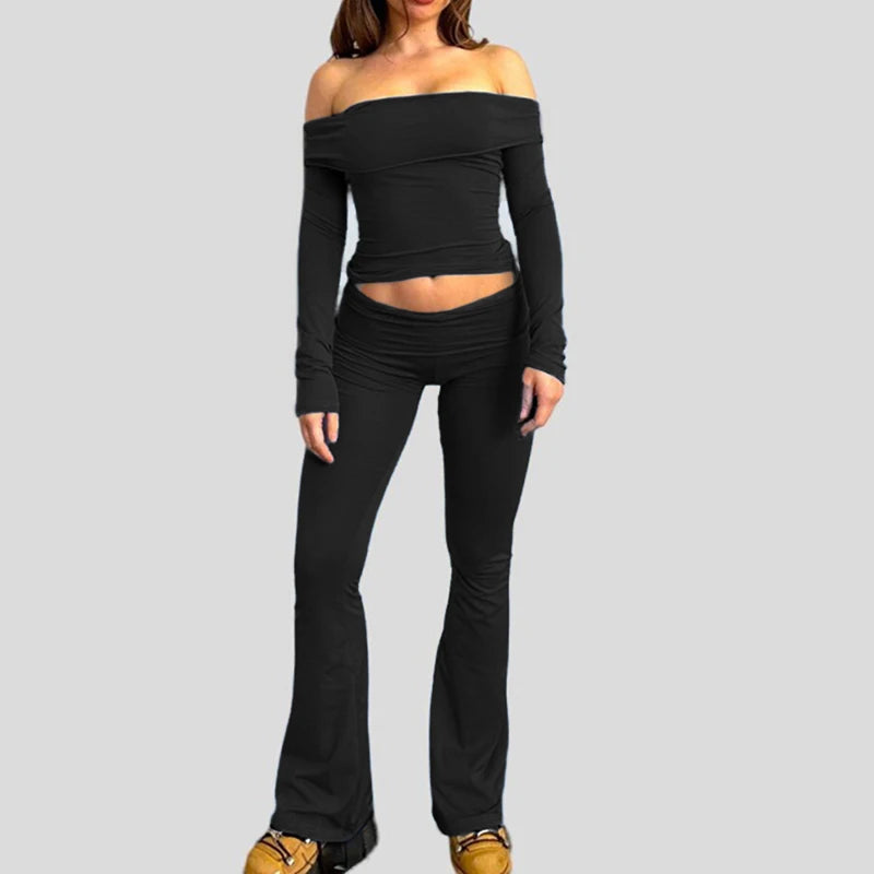 Slash Neck Top and Pants Sets 's Two Pieces Of Slim