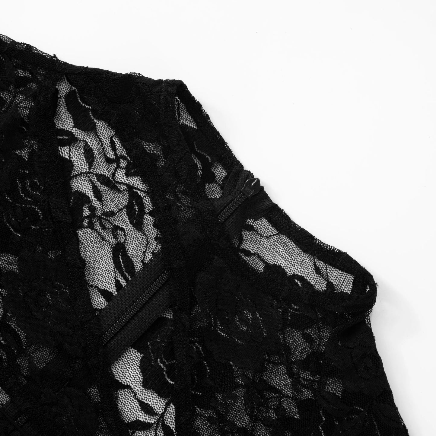 'S Lace Patchwork Playsuits Hollow Out See-Through Round Neck Sleeveless Zipper Tight Playsuits